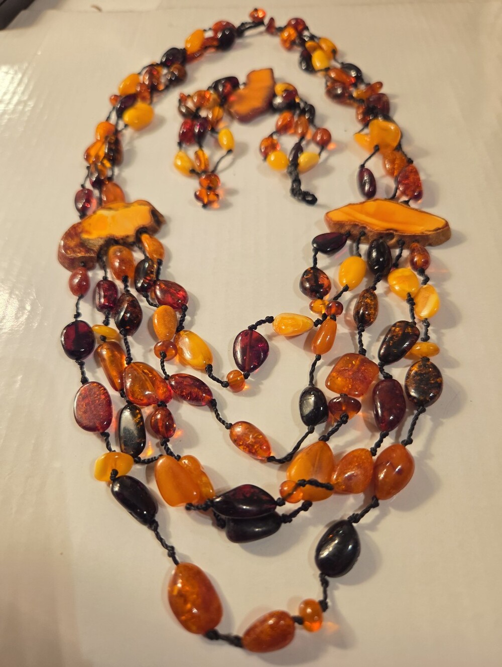 Multi-Strand Amber Stones Bead Necklace and Bracelet Set